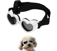 Dog Sunglasses, Dog Heart Shaped Goggles Wind-Resistant,Adjustable Pet Goggles UV Protection Puppy Heart Shape Anti-Fog Sunglasses for Small to Medium Dog (White)