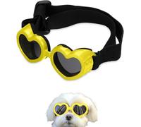Dog Sunglasses, Dog Heart Shaped Goggles Wind-Resistant,Adjustable Pet Goggles UV Protection Puppy Heart Shape Anti-Fog Sunglasses for Small to Medium Dog (Yellow)
