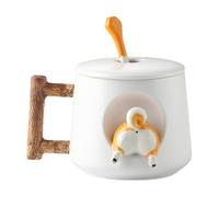 Dog Tag - Cartoon Ceramic Coffee Cup, Diseño Shiba | Taza Creativa Portátil Con Cuchara Tapa, Diseño Presenta Mujeres Amantes De La Bebida Doméstica Decoración De Mesa De Casa Para