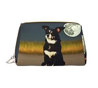 Dog Under Moon - Bolsa de maquillaje portátil de piel sintética, cierre de cremallera, bolsa de viaje, bolsa de almacenamiento de viaje, color blanco, talla única, White, Talla única