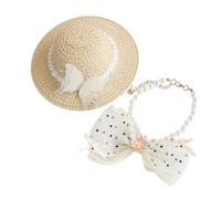 Dog Visor - Pearl Collar Bow Design Adjustable Pet Hat Set | Countryside Style Headgear for Dogs and Cats | Cute Sun Protection Cap for Small Medium Large Breeds | for Beach Party Walking Photo Props