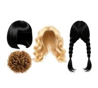 Dog Wigs - 4 Pack Pet Costume Accessories for Halloween Party Photos | Polyester, Soft Breathable Synthetic Hair, Multiple Funny Styles, for Dogs & Cats, Birthday, Holiday, Party, Photography