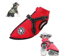 Dog Winter Coat, 3 in 1 Winter Jacket for Dogs, Furry Dog Jacket with Harness, Waterproof Windproof Pet Snow Jackets for Small Medium Large Dogs (Red,XX-Large)