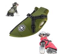 Dog Winter Coat, 3 in 1 Winter Jacket for Dogs, Furry Dog Jacket with Harness, Waterproof Windproof Pet Snow Jackets for Small Medium Large Dogs (Green,Small)