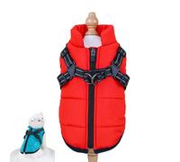 Dog Winter Coat with Harness, Dog Winter Coat with Harness, 3 in 1 Cold Jacket Zipper Waterproof Windproof Dogs Snow Jacket for Smal Medium Large Dogs (Red,3X-L)