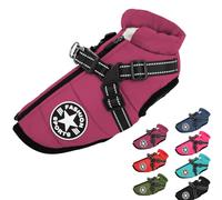 Dog Winter Coat with Zipper Warm Fleece Dogs Snowsuit Windproof, 3 in 1 Winter Jacket, Dog Coat with Harness Built in (#9,Large)