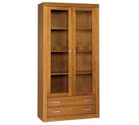Dogar Moblit Vitrina de Dos Puertas y Dos Cajones Realizada en Madera de Pino Macizo Color Cerezo Claro Serie Kalpe Medidas (200X100X37) cm (Alto-Ancho-Fondo) Robusta Y Duradera