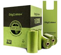 DogCrates+ - Bolsas para caca de perro, 270 bolsas ecológicas biodegradables a prueba de fugas y extragruesas con asas de amarre, 15 bolsas en un rollo, 18 recambios de dispensador, bolsas de basura