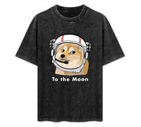 Doge To The Moon Print Cotton Dogecoin For Men Fashion Streetwear T-Shirt Black L