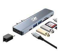 Dogfish USB C Hub, Adaptador USB C 7 en 2, estación de Acoplamiento multipuerto Tipo C con HDMI 4K, USB 3.0 y USB 2.0, Lector de Tarjetas SD/TF, Thunderbolt 3, para MacBook