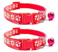 Doggie Style Store Paquete de 2 collares para perros pequeños, cachorros, gatos, gatitos, diseño de huellas de patas, nailon con campana, dos colores, sandía y sandía