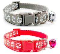 Doggie Style Store Paquete de 2 collares para perros pequeños, cachorros, gatos, gatos, diseño de huellas de patas, nailon, con campana, dos colores, gris y sandía