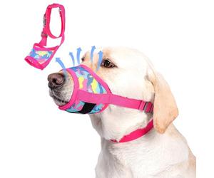 DoggieKit Bozal para perro con cuello elástico a prueba de escapes, cubierta de boca de malla de aire suave y transpirable que evita mordeduras, ladridos, masticar, permite beber jadeo, bozal