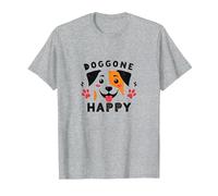 Doggone Happy: Cara de Cachorro juguetona Amante de los Perros Camiseta, Hombre, Gris Jaspeado, 6XL