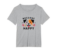 Doggone Happy: Cara de Cachorro juguetona Amante de los Perros Camiseta, Mujer Tallas Grandes, Gris Jaspeado, 5XL Grande