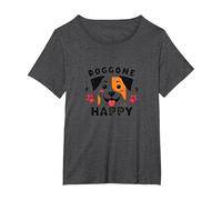 Doggone Happy: Cara de Cachorro juguetona Amante de los Perros Camiseta, Mujer Tallas Grandes, Jaspeado Oscuro, 4XL Grande