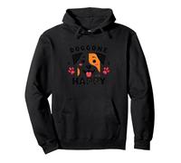 Doggone Happy: Cara de Cachorro juguetona Amante de los Perros Sudadera con Capucha, Unisex para Adultos, Negro, XL