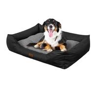 DOGGY Cama para perros, cojín para perros con aspecto de lino, fácil de limpiar, bordes elevados, L, para perros medianos, 92 x 73 cm, grafito