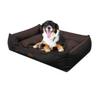 DOGGY Cama para perros, cojín para perros grandes, cesta para perros, fácil de limpiar, bordes elevados, XL, 114 x 84 cm, marrón
