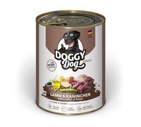DOGGY Dog Paté Cordero y Conejo, 6 x 800 g, Comida húmeda para Perros, sin Cereales, con Aceite de salmón y mejillón de Labios Verdes, pienso Completo con Batata y Guisantes, Fabricado en Alemania