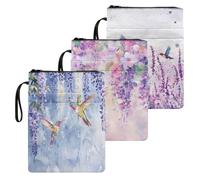 doginthehole Paquete de 3 fundas para libros con cremallera para mujeres y niñas, acuarela, floral, colibrí, novelas, protector de la Biblia, con cremallera, fundas grandes para libros de cubierta