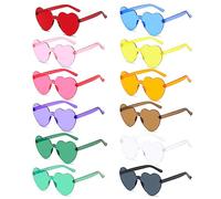 dogmoon Gafas de fiesta, 12 gafas de festival, gafas de fiesta en forma de corazón, gafas funky, gafas hippie sin montura, gafas de fiesta retro para hombres y mujeres, accesorio de disfraz hippie (12