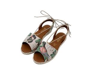 DOGO Femme Cuir Vegan Beige Sandales à Lacets - Sandales de Mode Décontractées Confortables Faites à la Main, Wings to Fly Motif