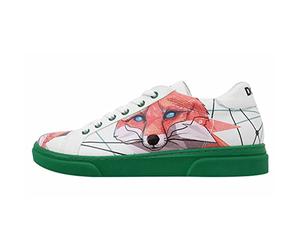 Dogo Femme Cuir Vegan Blanc Baskets - Chaussures de Marche Confortables et Décontractées Faites à la Main, Red Fox Motif