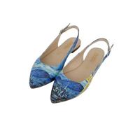 DOGO Femme Cuir Vegan Bleu Chaussures Plates - Chaussures de Marche Confortables et Décontractées Faites à la Main, Vincent Van Gogh The Starry Night Motif