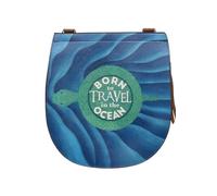 DOGO Femme Cuir Vegan Bleu Fait Main et Mode Sac d'épaule - Born to Travel in the Ocean Motif