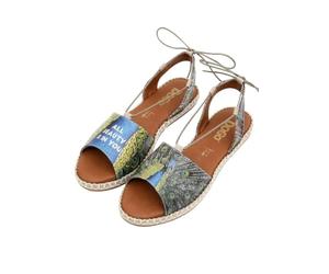 DOGO Femme Cuir Vegan Bleu Sandales à Lacets - Sandales de Mode Décontractées Confortables Faites à la Main, All Beauty is in You Motif