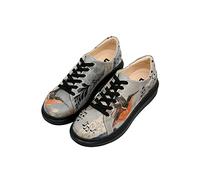 DOGO Femme Cuir Vegan Gris Baskets - Chaussures de Marche Confortables et Décontractées Faites à la Main, Birds Chirping Motif