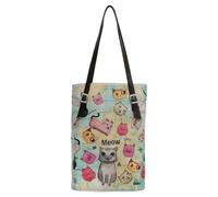 DOGO Femme Cuir Vegan Multicolore Fait Main et Mode Sac d'épaule - Cats of the World Motif