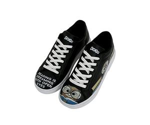 DOGO Femme Cuir Vegan Noir Baskets - Chaussures de Marche Confortables et Décontractées Faites à la Main, The Wise Owl Motif