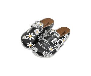 DOGO Femme Cuir Vegan Noir Chaussons - Sandales de Mode Décontractées Confortables Faites à la Main, Self Love is the Best Love Motif