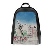 DOGO Femme Cuir Vegan Noir Fait Main et Mode Sac à dos - Little By Little One Travels Far Motif