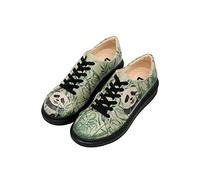 DOGO Femme Cuir Vegan Vert Baskets - Chaussures de Marche Confortables et Décontractées Faites à la Main, Bamboo Lover Motif