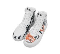 DOGO Women Vegan Leather White High Top Sneakers - Cuddling Season Design