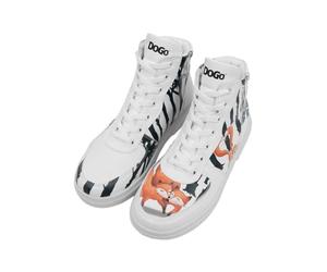DOGO Women Vegan Leather White High Top Sneakers - Cuddling Season Design