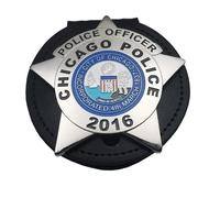 DOGOZ Oficial DE POLICÍA DE EE. UU. Insignia De La Policía De Chicago 2016 con Estuche De Cuero Incrustado, Accesorio De Decoración De Traje