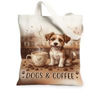 Dogs and Coffee Lover - Bolsa de lona con cita para cachorros de 13 x 15