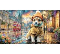 Dogs-at-a-Cozy-Shop Puzzle Familiar 1000 Piezas Desafiante y Divertido Papel Reciclado para Adultos 38x26/1000pcs