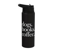Dogs Books Coffee Canine Caffeine Reading Lover Typography Stainless Steel Insulated Water Bottle