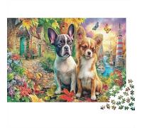 Dogs by Sea Thick Paper Bulldog and Chihuahua in Flower Meadow Jigsaw Puzzle Bundle Decorative Family Game 70x50cm/1000pcs