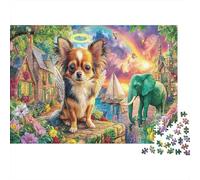 Dogs by The Sea Heavyweight Paper Chihuahua with Elephant in Village Jigsaw Puzzle Beginner Friendly Relaxing Activity 38x26cm/1000pcs