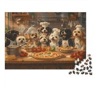 Dogs in Chef Hats 100% Recycled Cardboard Puppies Eating Feast 1000Pc Jigsaw for Adults Challenging & Brainteasing 38x26cm/1000pcs