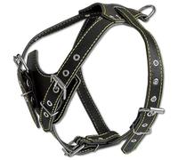 Dogs My Love Arnés de Piel auténtica para Perro, tamaño Mediano, Color Negro 25.5-29" Pecho, 1" de Ancho Correas Ajustables