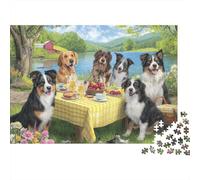 Dogs Picnic Table Outdoor Scene Rompecabezas Imposible,desafío para Adultos Entretenimiento Creativo 1000 Piezas Obra De Arte De Juego De para Adultos Y Niños A Partir De 12 Años 70x50cm/1000pcs