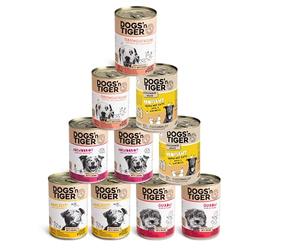 Dogs'n Tiger Adult Comida húmeda para perros, sin azúcar añadida, cereales y conservantes artificiales, tolerabilidad óptima, paquete mixto Top of the Tops! Dogs, vaca, cordero, pollo y pato, 10