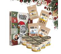 Dogs'n Tiger- Guido Maria Kretschmer- Caja de Navidad Mono con forma de gato, pollo 6 x 200 g, comida húmeda monoproteína premium, ingredientes 100% naturales, sin cereales y sin azúcar añadido